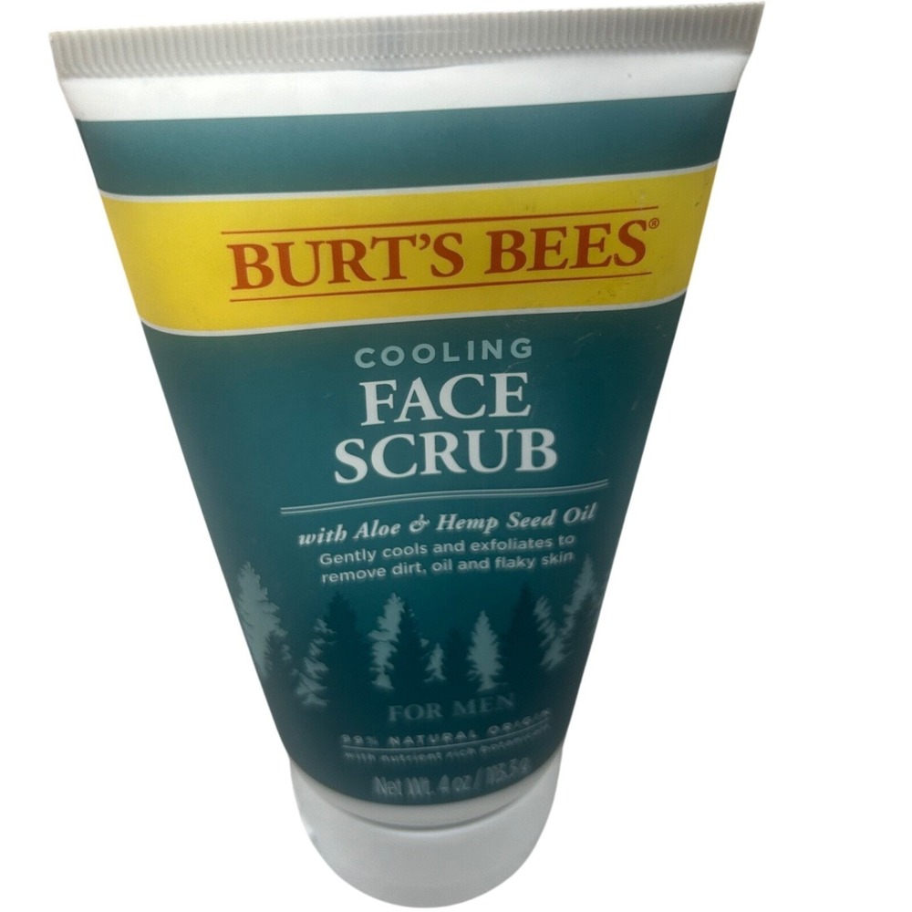 Burts Bees Men Cooling Face Scrub Aloe and Hemp Seed Oil 4oz 113.3g Woodsy Scent